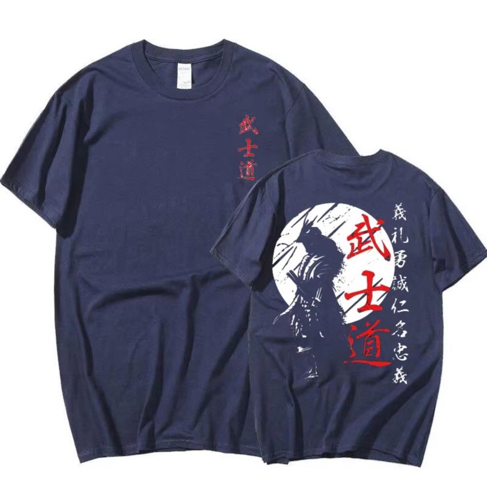 Japan Samurai Spirit Cotton T Shirts for Men Japanese Style Back Print Loose Oversized Tops T-shirt Bushido Men Women Gifts Tee