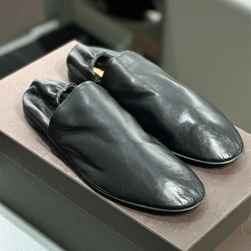 Genuine Leather~ Soft Leather Soft Sole Women's One-pedal Lazy Single Shoes Women's Sheepskin Flat Bottom Black Retro Doudou Shoes