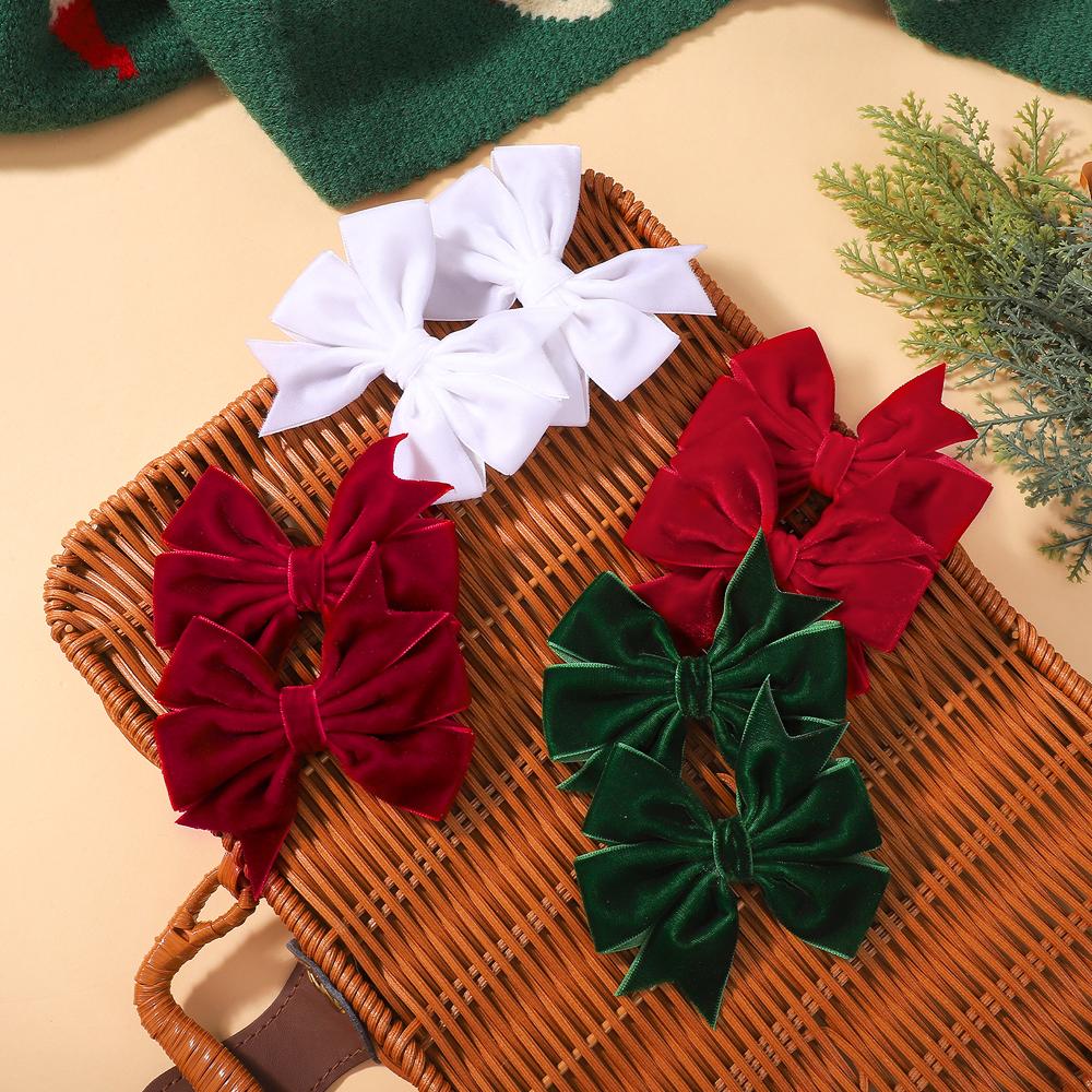 For Baby Girls Vintage Christmas Red Green Bowknot Barrette Hair AccessoriesHandmade Velvet Bow Hair Clips