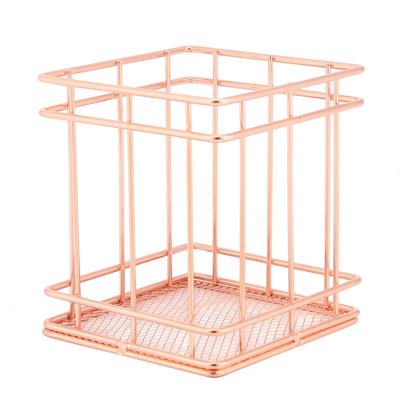 Roségoldfarbener Aufbewahrungskorb aus Eisen, Organizer, Aufbewahrungshalter, Schreibtisch-Dekor (B.)