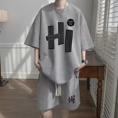 Large Waffle Sports Suit for Boys: Summer Hong Kong Style Loose Fit, Short-Sleeved & Shorts