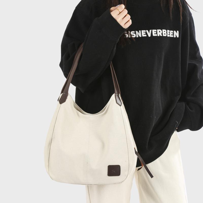 Women's Hobo Bag Casual Canvas Large Shoulder Tote with Multiple Compartments, Minimalist and Versatile Design