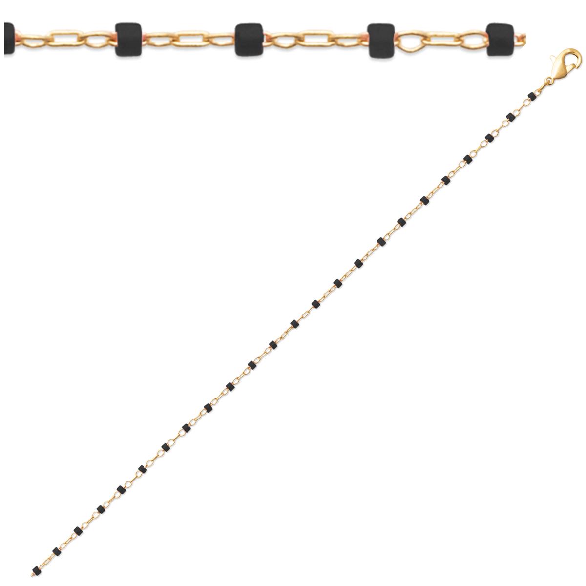 

Les Trésors De Lily [R1096] - Bracelet Plaqué Or Boho noir doré - 18 cm- 1 mm