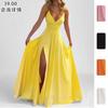 Abito Sexy alla Moda con Scollo a V per Donna Elegante Senza Maniche con Spalline Sottili Vita Alta Ampio Vestiti Festa Vacanze Robe Femme Estate