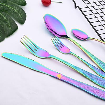 Çok renkli Sofra Paslanmaz Çelik Çatal Bıçak Takımı Ev Mutfak Gökkuşağı Sofra Takımı Çatal Kaşık Bıçak Yemek Takımı Seti Dropshipping