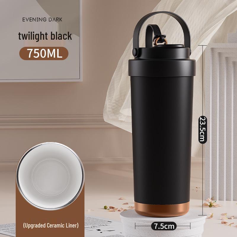 316 Ceramic Liner Thermos Cup for Female Students - Portable Travel Coffee Cup with Double Drink and Straw.