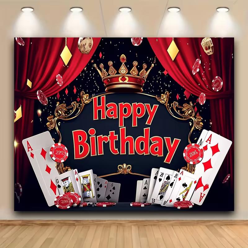 

2D Luxury Casino Curtain Birthday Backdrop with Aces & Poker Chips 47.2x31.5inch/120*80cm