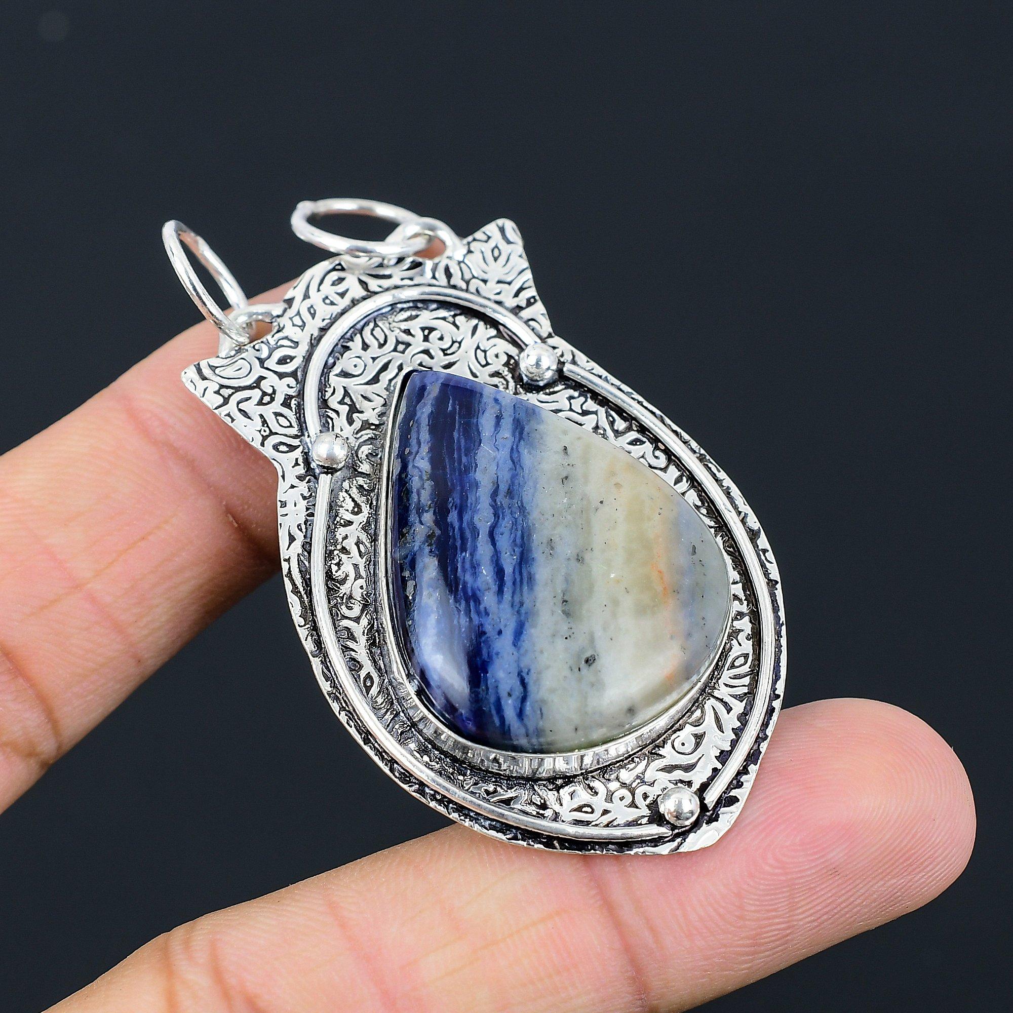 

Daughters Day Sale Sodalite Gemstone 925 Silver Engagement Wife Birthday Pendant