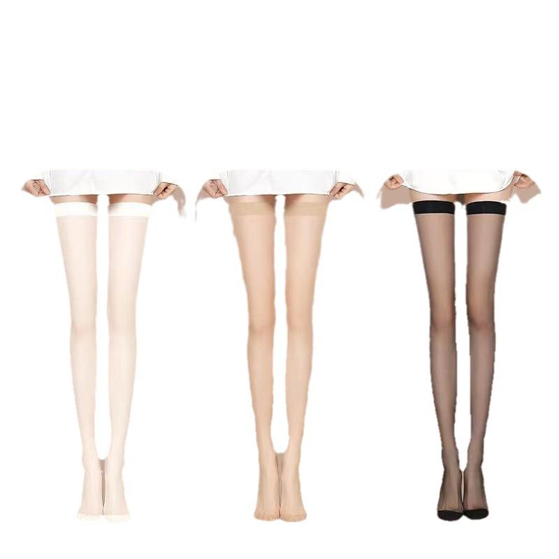 Ultra-Thin Women's Thigh-High Stockings: Summer Anti-Snag, Flesh-Colored, Non-Slip, Over-the-Knee Socks In Black or White