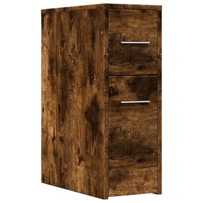 VidaXL Narrow Bathroom Cabinet with Castors Smoked Oak, Tall Bathroom Cabinet, Bathroom Storage 855281