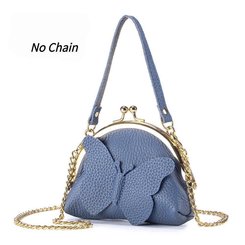 

Elegant Leather Butterfly Metal Frame Crossbody Purse - Kiss Lock Mini Pouch with Chain, Compact Shoulder Bag for Women