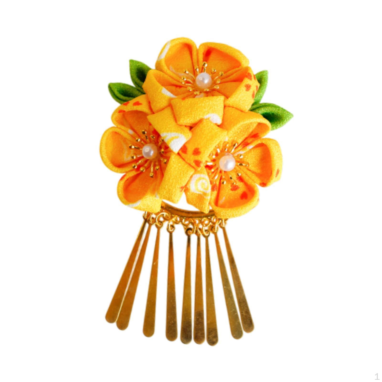 

Японский кимоно головной убор ханфу веер заколка для волос аксессуары для девочек дети жёлтый