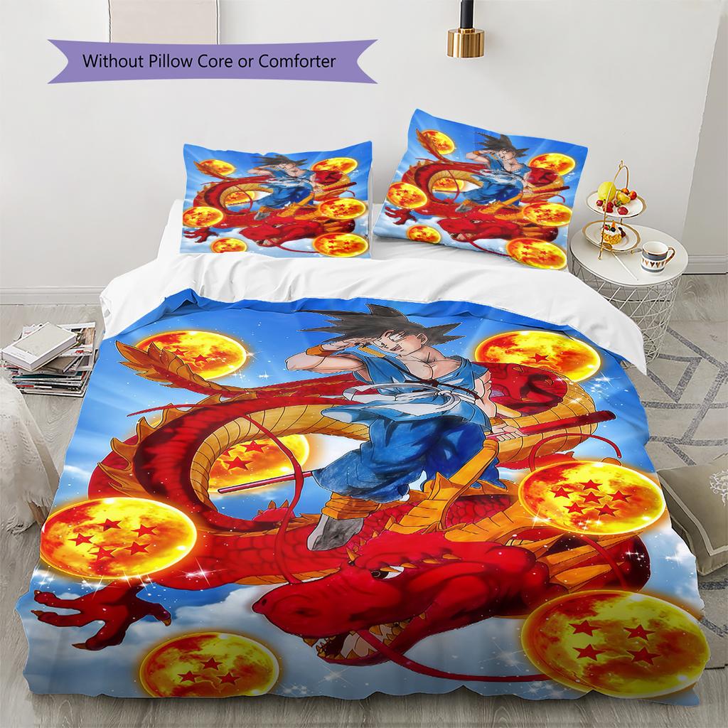 Biancheria da letto con motivo Son Goku, Set piumone Copripiumone Federa Regalo di compleanno per la casa (1 * copripiumino + 2 * federa, senza nucleo)