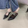 Fashion Women's High-heel Slippers Fashion Non Slip Silver Bowtie Mary Jane Female Pointed Toe Retro Gladiator Soft-soled 2025 Slippers