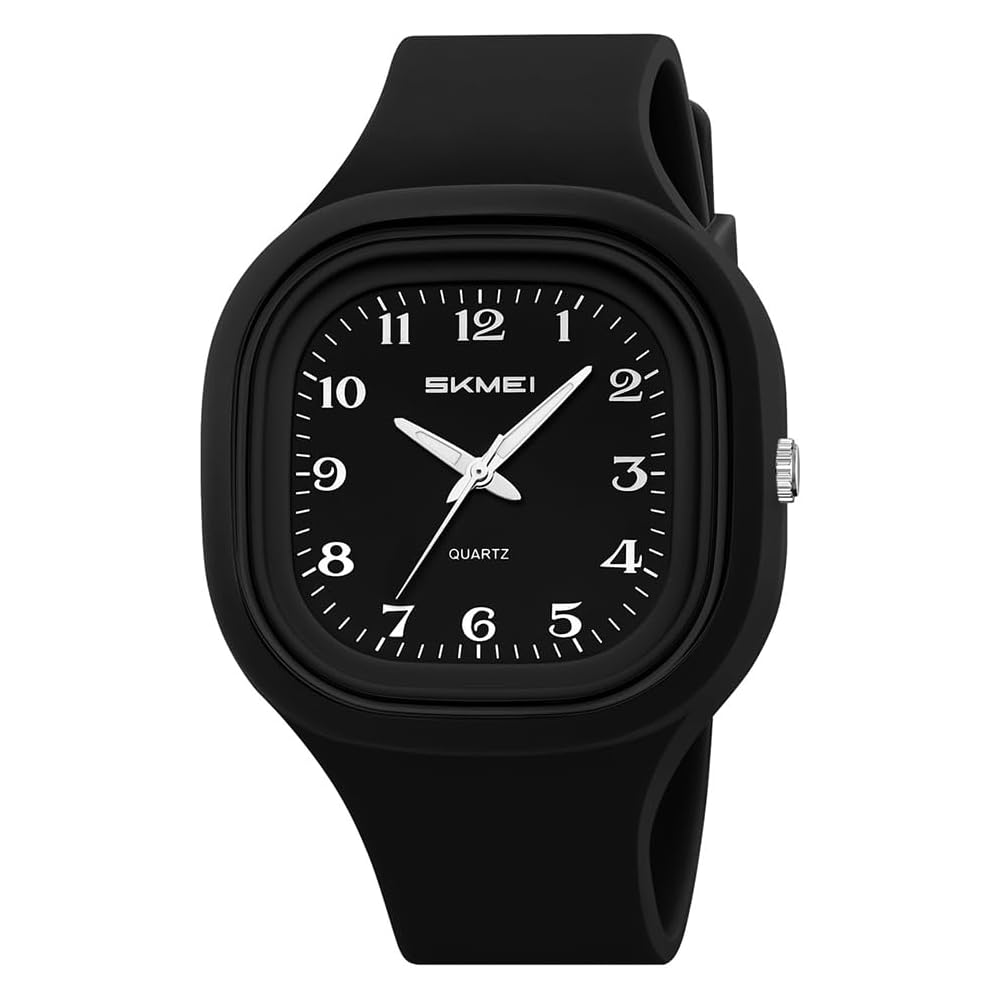 Square Women s Silicone Waterproof Sports Watch Casual Black with Easy-to-Read Arabic Numerals