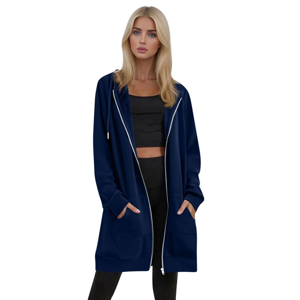 Women's Solid Color Zippered Sweatshirt Top Daily Casual Raglan Long Jacket (Without Hood Drawstring)