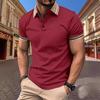 Men's Casual Short‑Sleeve Polo Shirt Striped Collar Slim Fit Daily Tops