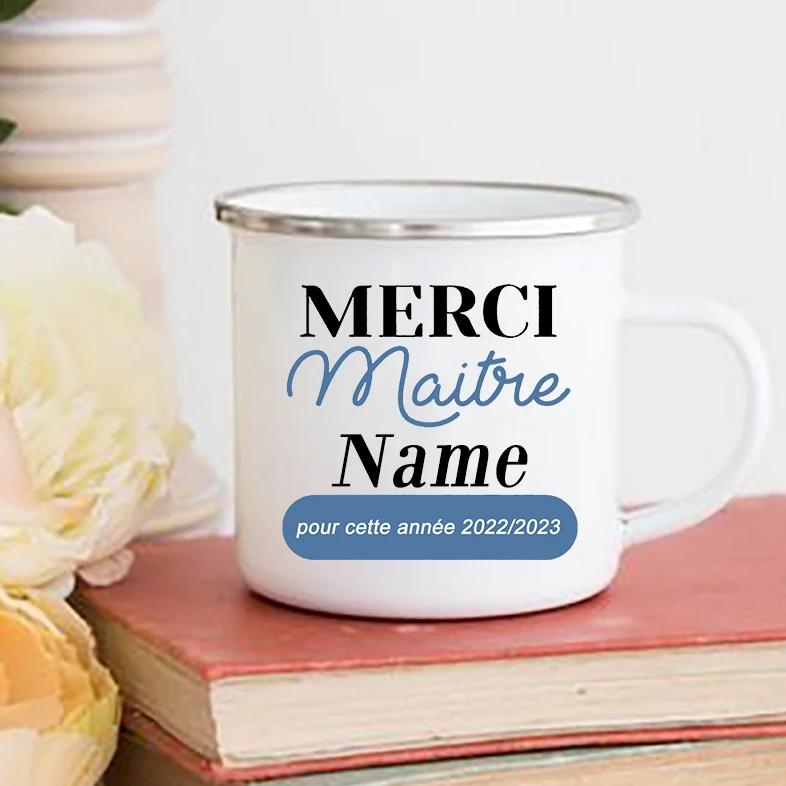 Personalisierte Tassen Kreative Kaffeetassen Trinkwasserbecher Emaille-Tasse Schule Zuhause Henkel Trinkgeschirr Geschenk für Lehrer ATSEM AESH AVS