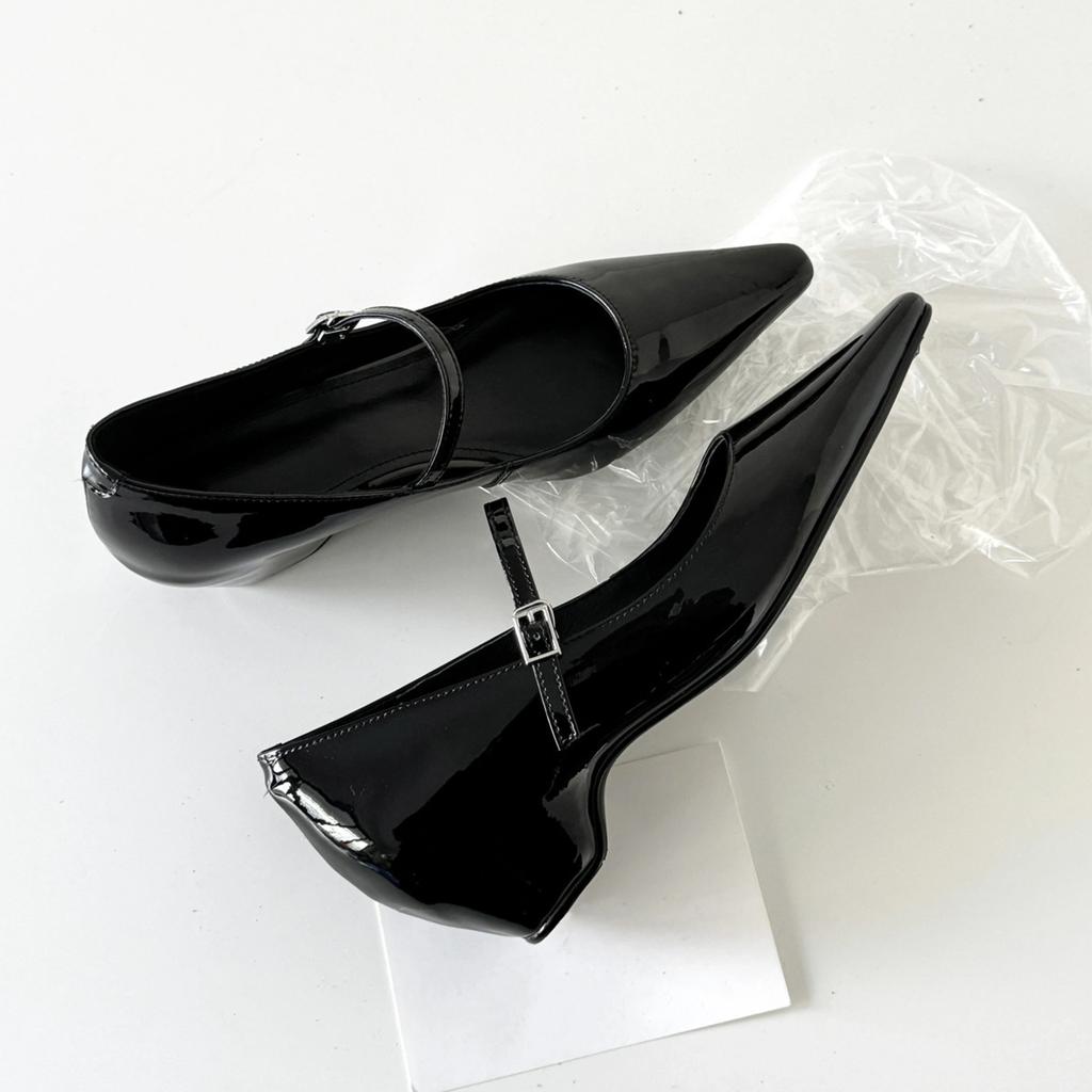 Sheepskin Version French One-word Buckle with Thick Heel Inner Height Increase Mary Jane Women's Shoes Pointed Single Shoes Light Mouth Commuter Hig