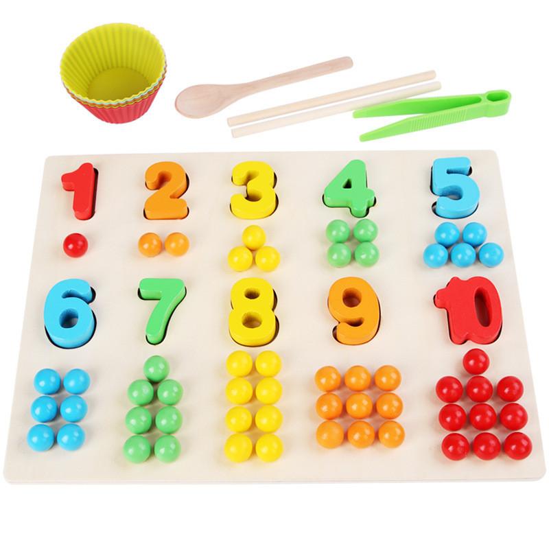 Wooden Number Color Bead Sorting Board Educational Toy For Learning Toddlers