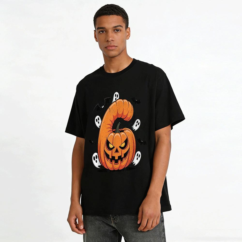 T-shirt Casual Manches Courtes Imprimé Citrouille Musclée Fun Halloween Coton Pur