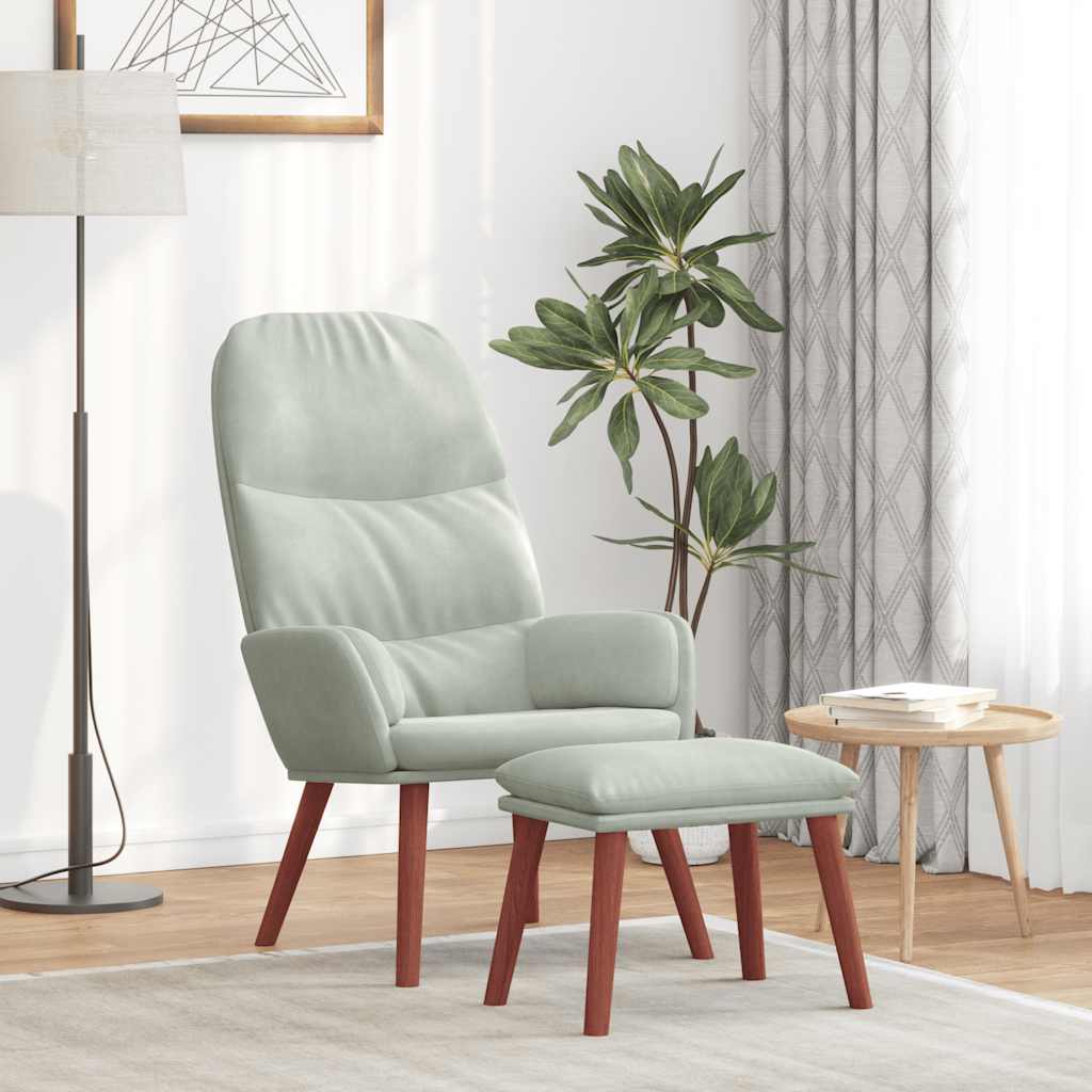 Relax Armchair with Footstool Light Grey Velvet