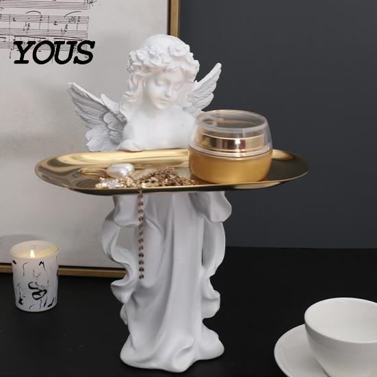 Desktop Organizer Angel Figurine Storage Tray, Elegant Jewelry Exquisite Resin Statue Decorative Accessory Tray Dish, for Rings Necklaces Earrings,