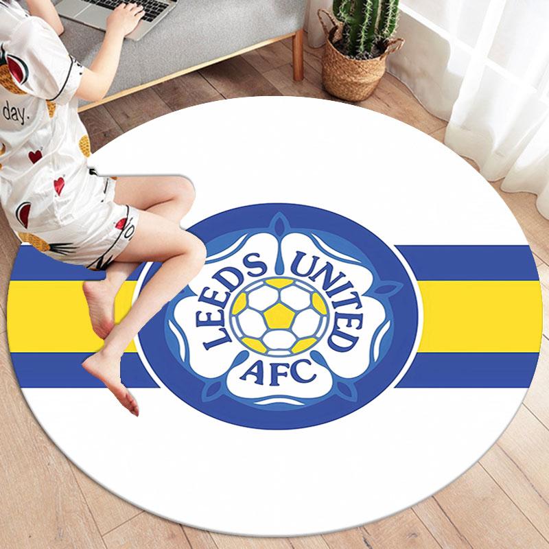 Leeds United Fußballclub Runder Teppich, Teppich für Wohnzimmer Schlafzimmer Sofa Spielzimmer Dekor, Rutschfeste Bodenmatte