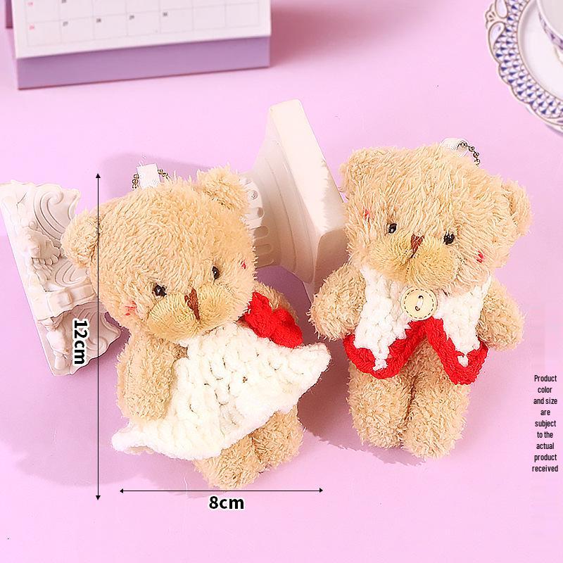Blush Bear Plush Vest Keychain - Cute Teddy Backpack Charm Gift