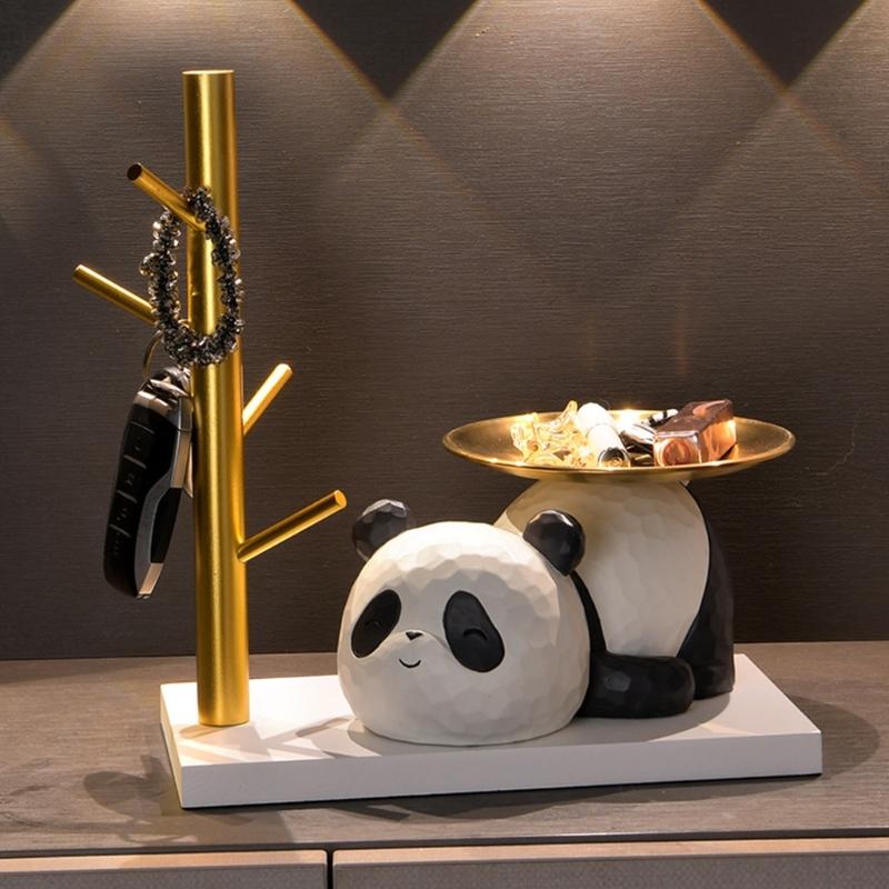 Dekorative Panda-Harzstatue mit Aufbewahrungsschale für Schlüssel und Kleinigkeiten Tier-Skulptur Eingangsbereich Wohnzimmer Tischdekorationen