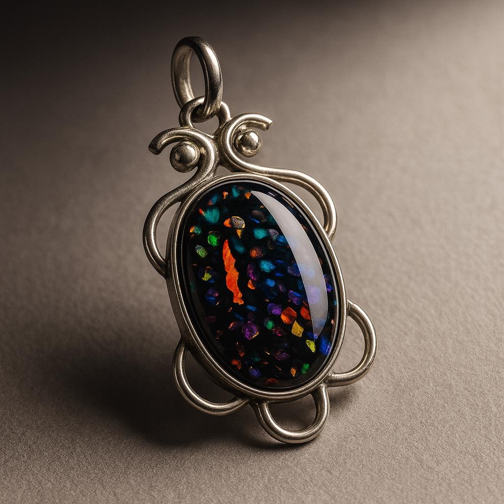 Natural Multicolor Opal 26 Ct Certified 925 Sterling Silver October Gems Pendant