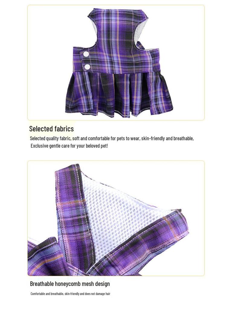 Pet Plaid Skirt Vest Harness & Leash Set for Dogs & Cats