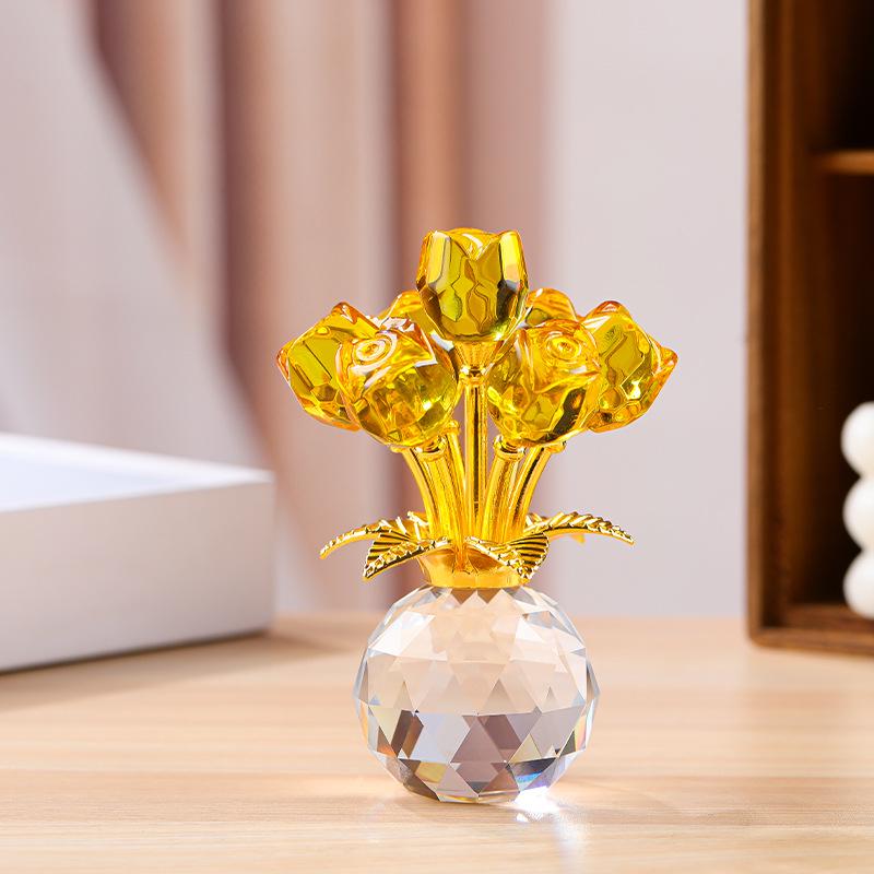 Elegant Crystal Rose Eternal Bloom Ornament - Perfect for Qixi or Valentine's Day Gifts, Living Room Decor, and Handcrafted Art.