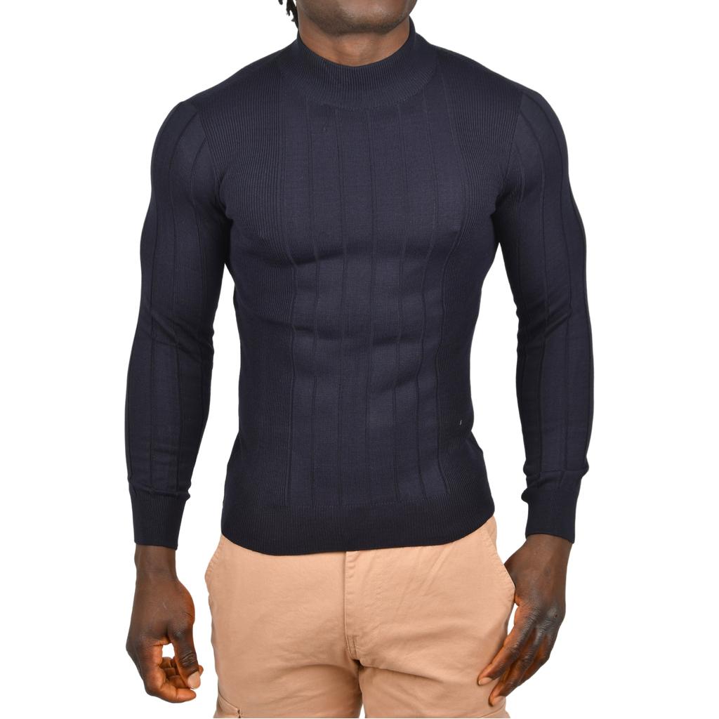 DeepSEA Yarım Balıkçı Yaka Çizgili Tüylenmeyen Slim Fit Triko Kazak 2505491