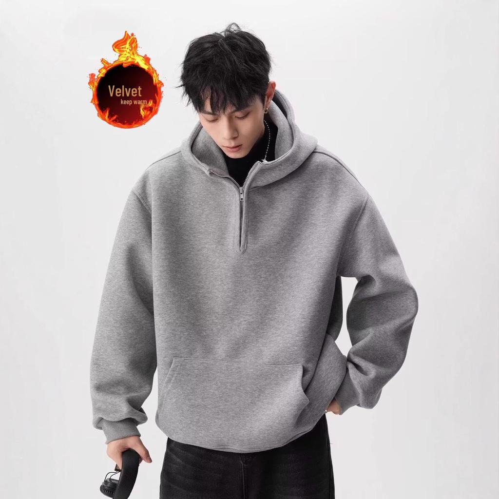 Unisex Heavyweight Half-Zip Hoodie: Trendy High-Street Design for Autumn/Winter