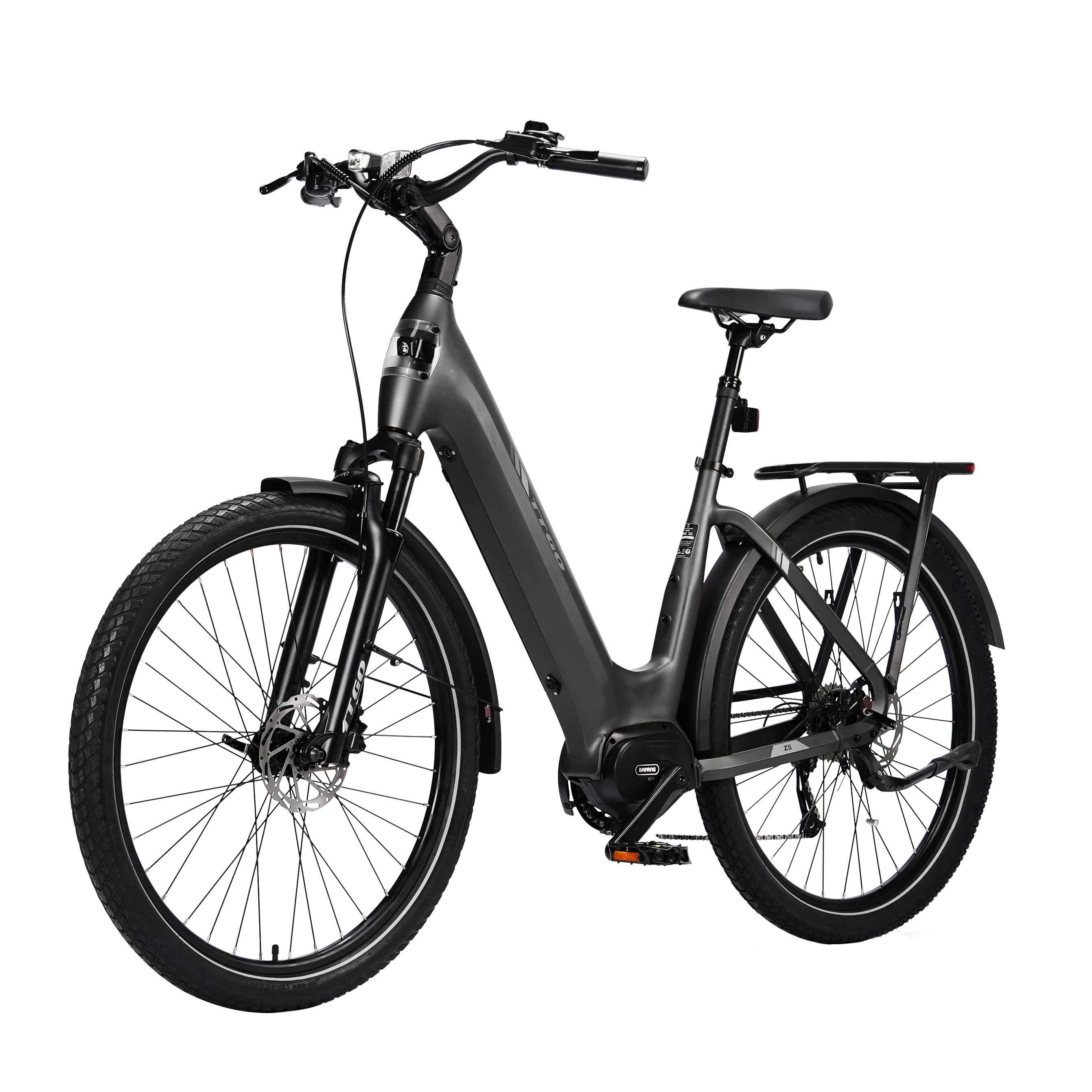 De TTGO Z5 Stads E-bike voor Volwassenen beschikt over een 250W motor 36V 18Ah verborgen afneembare accu 27,5-inch banden hydraulische remmen maximale belasting 125kg zwart