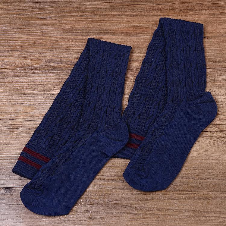 Winter Two-Stripe Cable Knit Over-the-Knee Cotton Socks - Slimming Korean Academy Style Scrunch Socks for Women