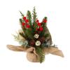 Small Christmas Artificial Plants with Burlap Base Faux Pine Branches with Red Berries/Poinsettias Flower