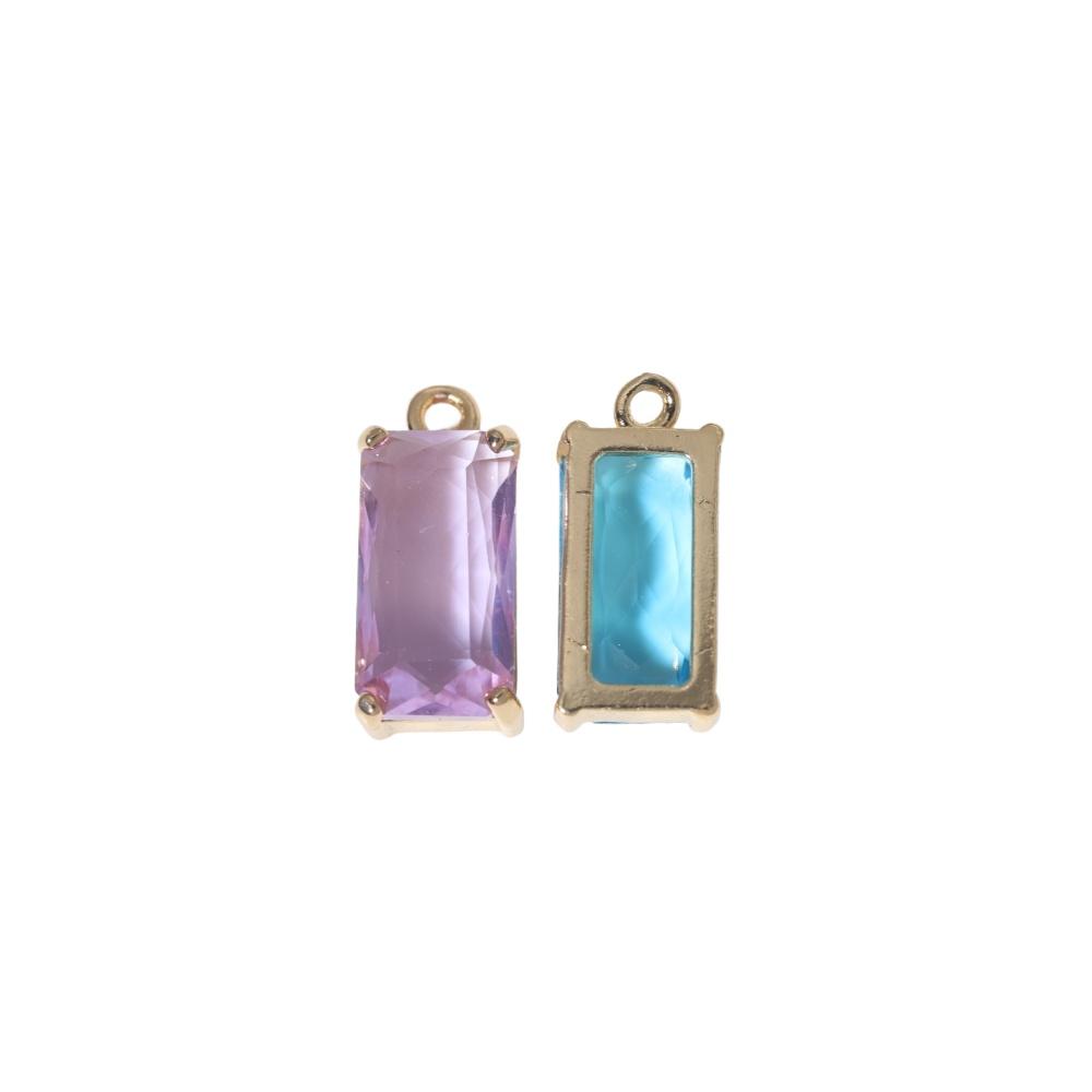 Rectangle Light Purple Synthetic Crystal Copper Charms, Golden Plated DIY Pendants for Earring Necklace Craft Making