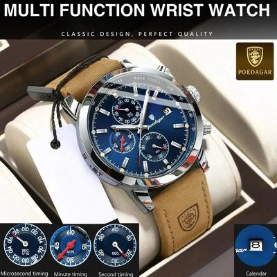 Luxus-Armbanduhr für Herren, wasserdicht, leuchtend, Chronograph, Datum, Herrenuhr, Sport, Leder, Herren-Quarzuhren