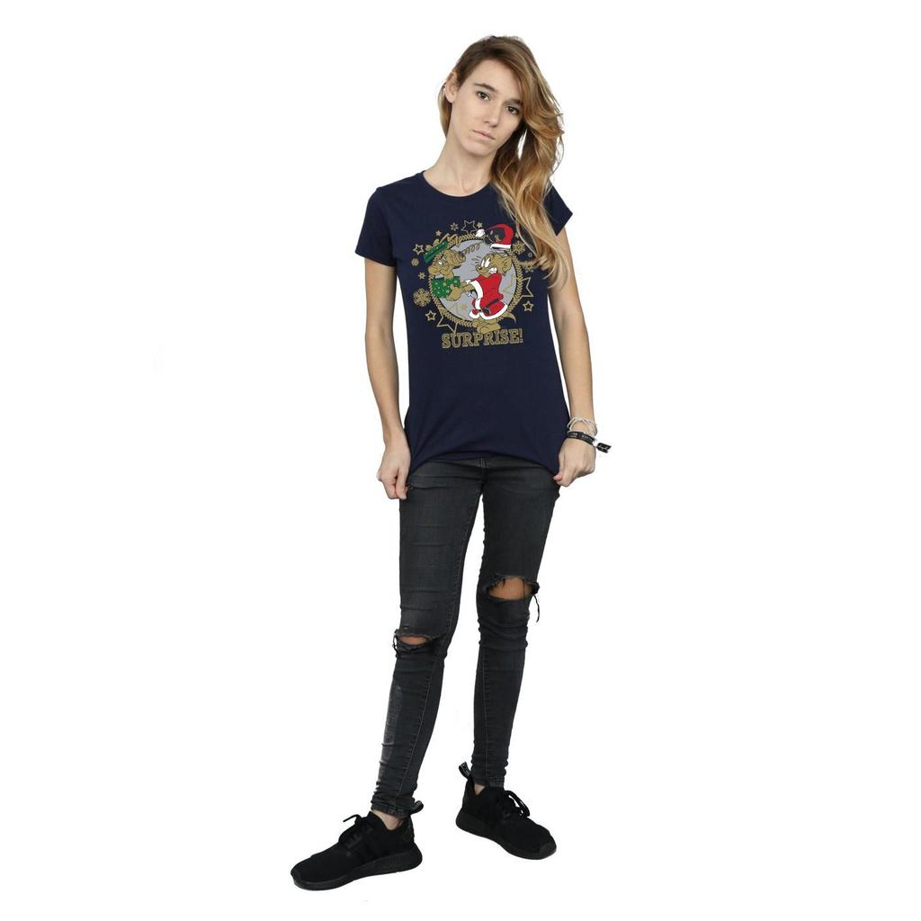 Tom And Jerry Womens/Ladies Christmas Surprise Cotton T-Shirt