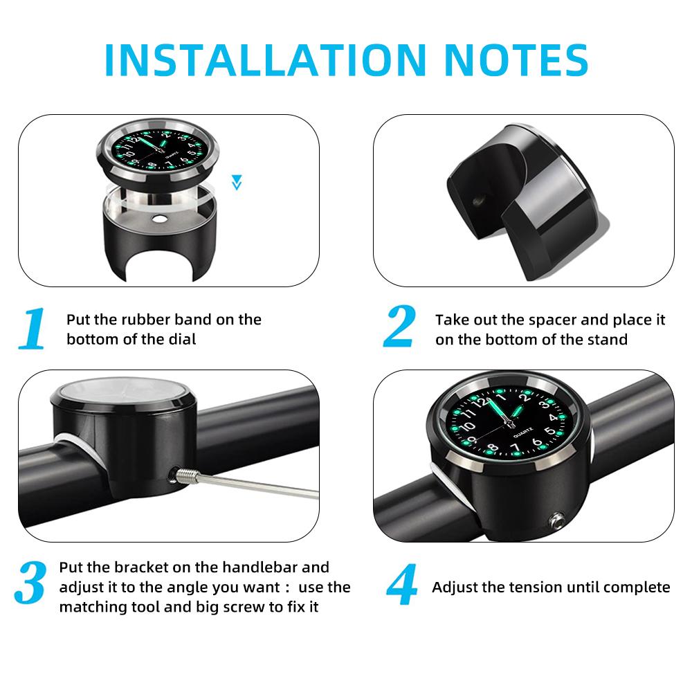 Motorcycle Handlebar Clock Aluminum Quartz Luminous Watch Night Vision Waterproof Shockproof Buckle Motobike Bicycle Watch