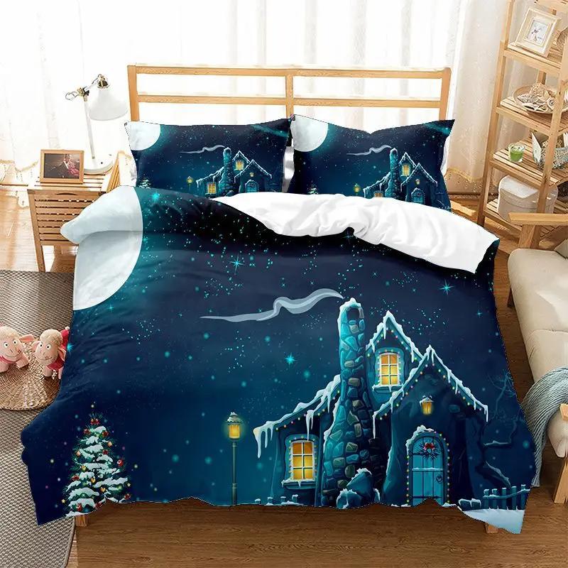 

Christmas Duvet Cover Snowflakes Santa Claus Bedding Set Microfiber Cute Animals Comforter Cover Single King For Kids Teen Room EU Single(135x200cm)