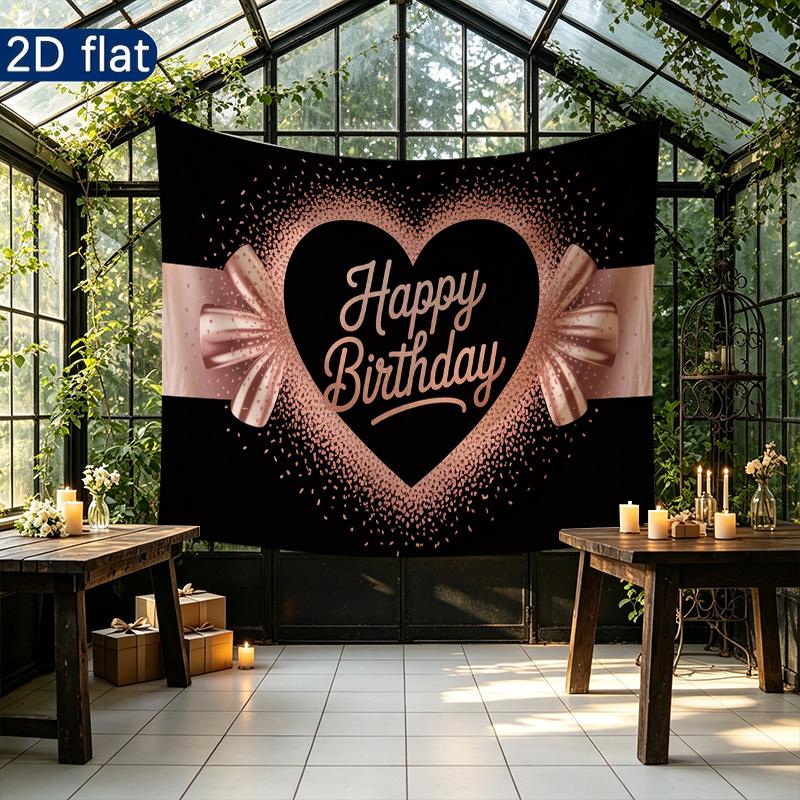 Birthday Rose Gifts Heart Party Backdrop, Polyester Banner for Wall Decor & Photo Props