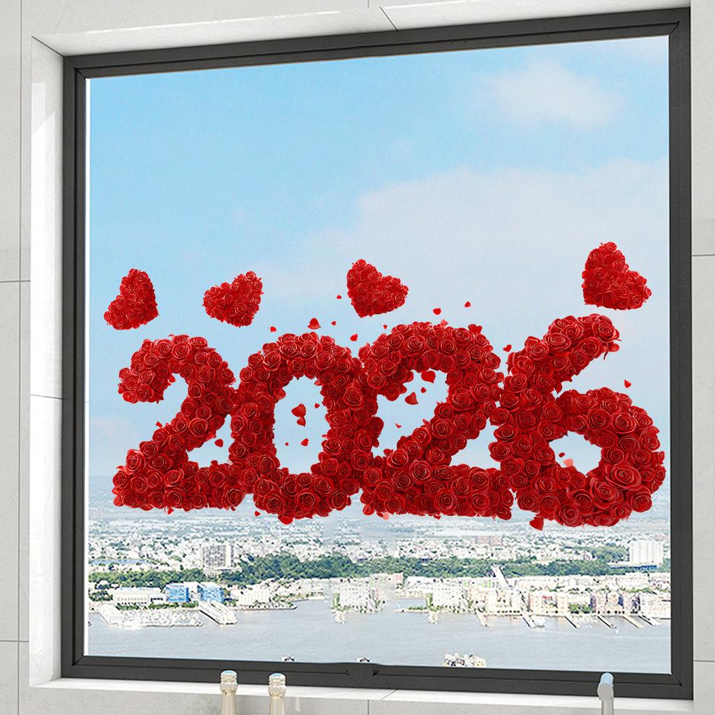 Red Rose Heart Static Cling Window Sticker for Festival Home Decoration in Living Room Bedroom Restaurant