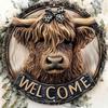 2D Highland Cow Sign Waterproof Metal Wall Art 8x8 Inch Farmhouse Decor