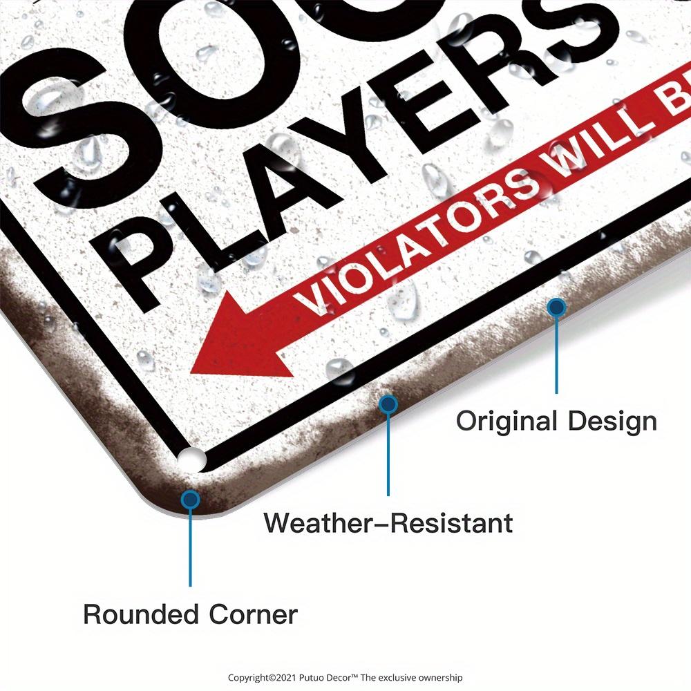 Vintage Metal Sign - Soccer Players Only Warning, Multipurpose Wall Hanging Art Decor, English Language Metal Plaque for Home