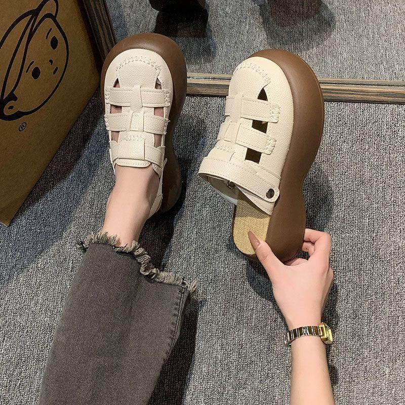 Two Wear Hollowed-out Bag Head Sandals Women's 2025 New Hole Hole Mori Roman Shoes Platform Half Slippers Women's Summer Wear