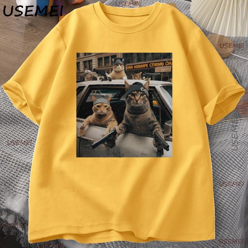 Funny Cat Gang Vintage TShirt Meme Cat Graphic Tee Joke T Shirt Cool Casual Cotton Short Sleeve Tshirt Unisexs Clothing Tops