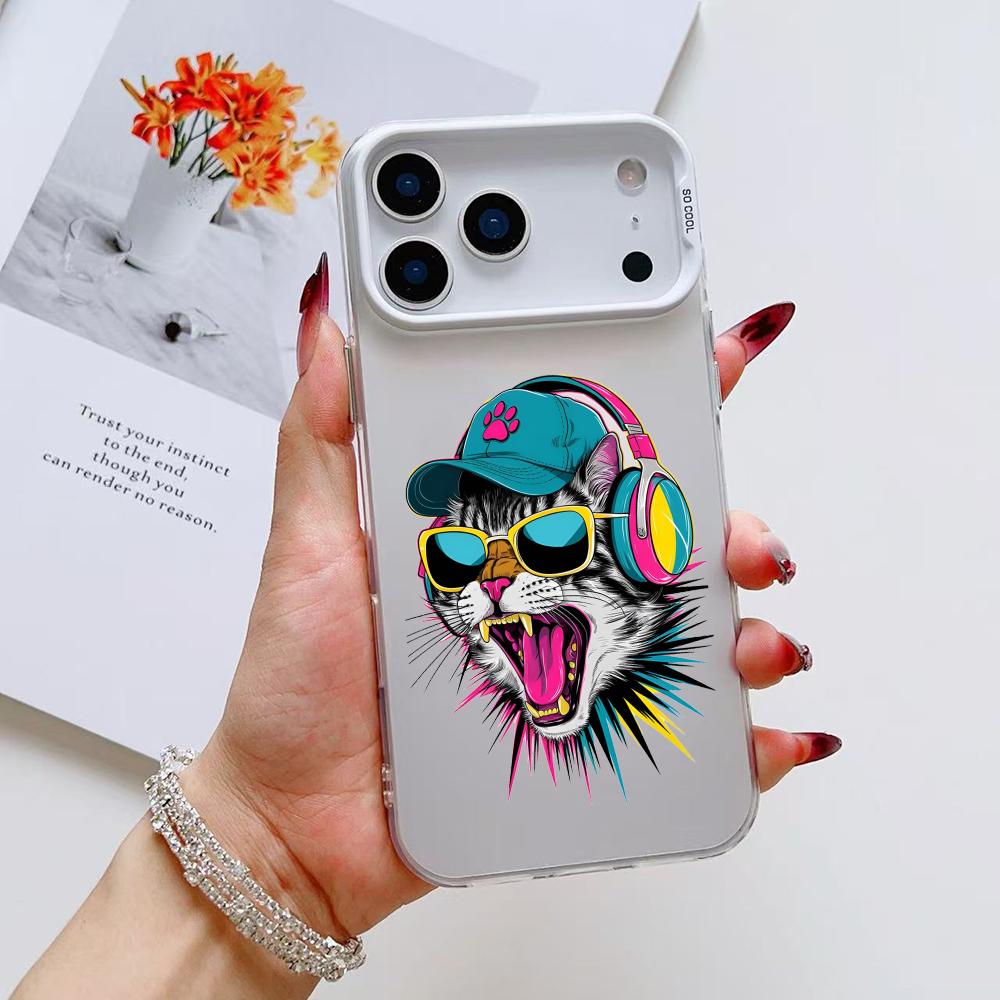 Cute Cat and Dog Phone Case For iPhone 17 16 15 14 13 12 11 Pro Max Air Matte Laser Aurora Shockproof Funda